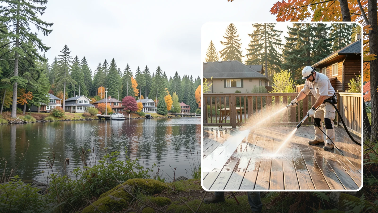 Pressure-Treated Deck Cleaning in La Conner, Skagit County, WA - Clean pressure-treated decks to strip greying and growth while keeping the softwood intact.