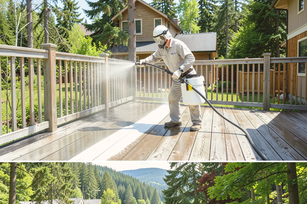 Pressure-Treated Deck Cleaning in Lake Forest Park, King County, WA - Clean pressure-treated decks in summer so boards dry fully before restaining.