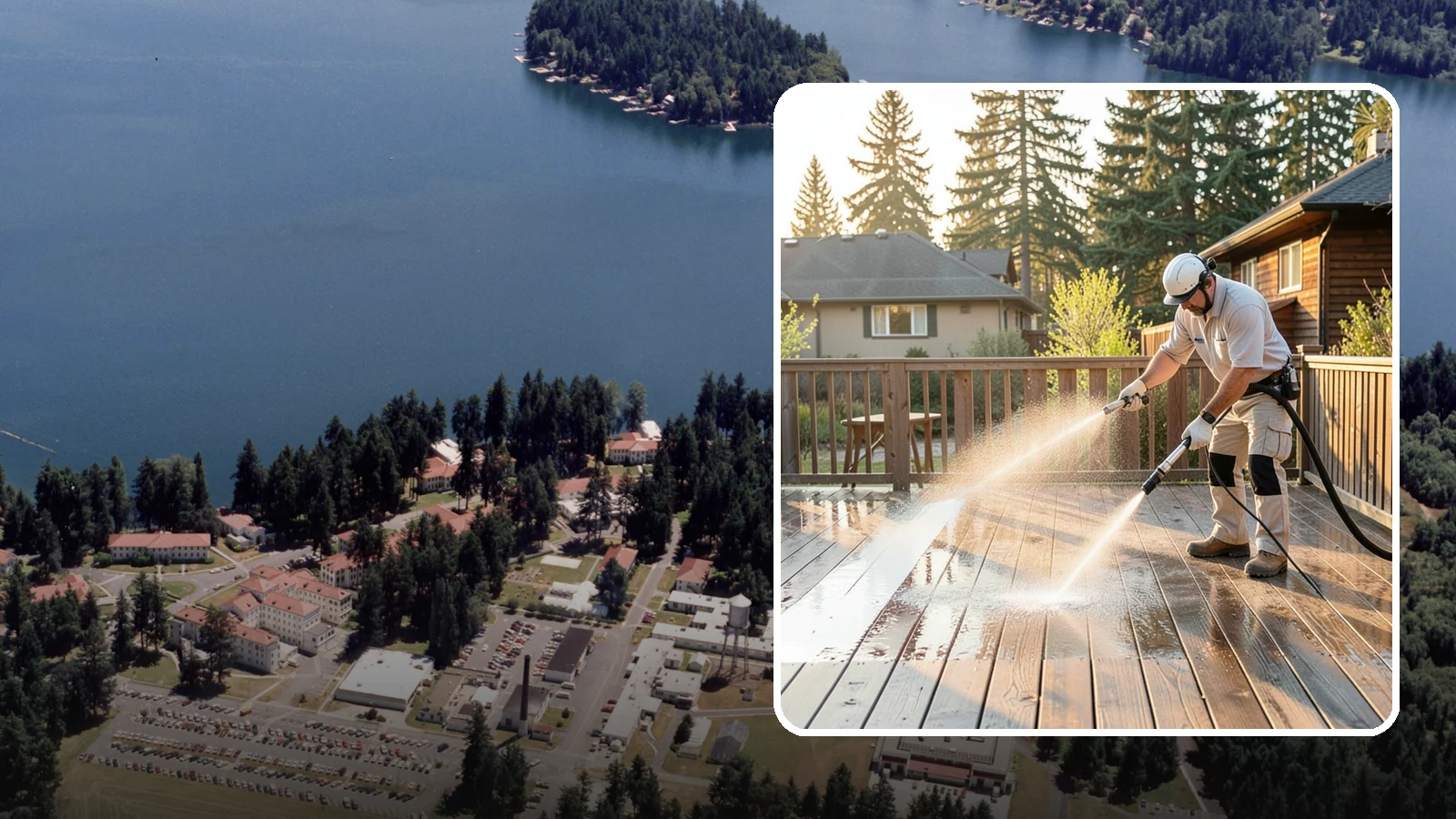 Pressure-Treated Deck Cleaning in Lakewood, Pierce County, WA - Clean pressure-treated decks to strip greying and growth while keeping the softwood intact.