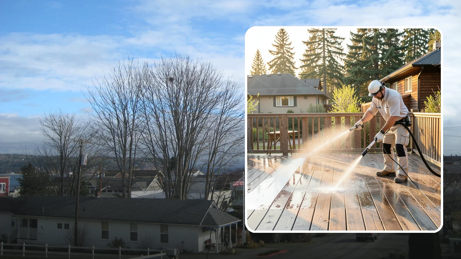 Pressure-Treated Deck Cleaning in Langley, Island County, WA - Clean pressure-treated decks to strip greying and growth while keeping the softwood intact.