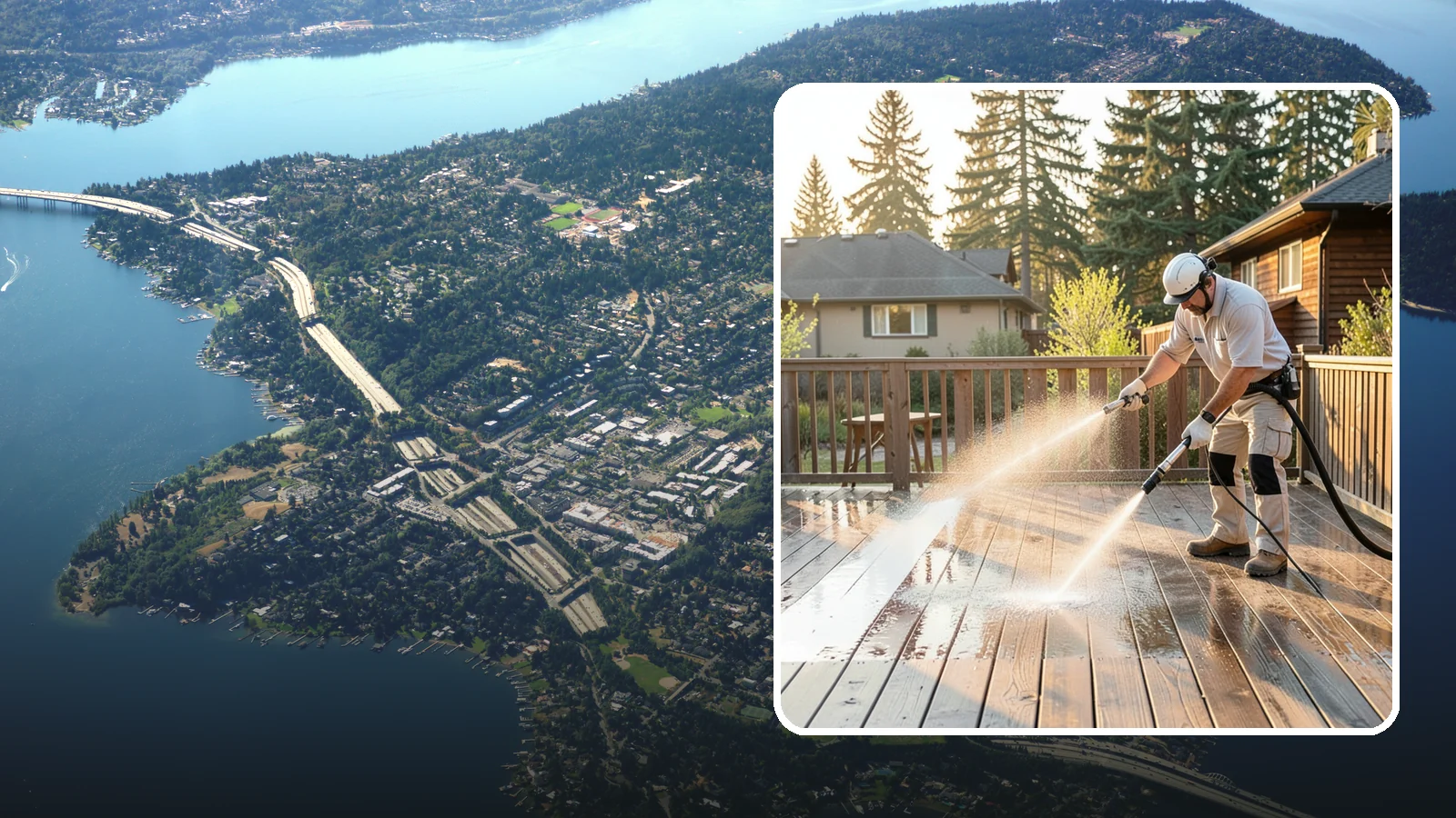 Pressure-Treated Deck Cleaning in Mercer Island, King County, WA - Clean pressure-treated decks to strip greying and growth while keeping the softwood intact.