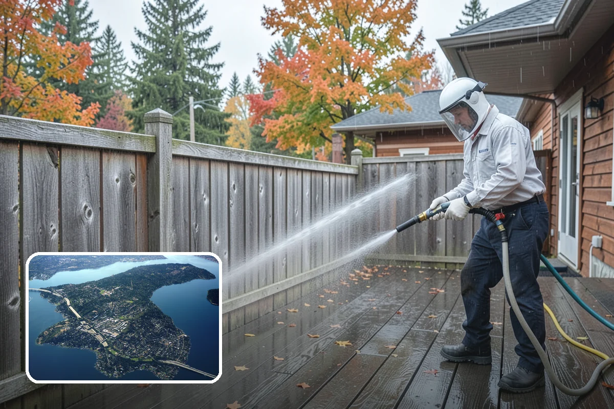 Pressure-Treated Deck Cleaning in Mercer Island, King County, WA - Strips greying and algae from treated boards
