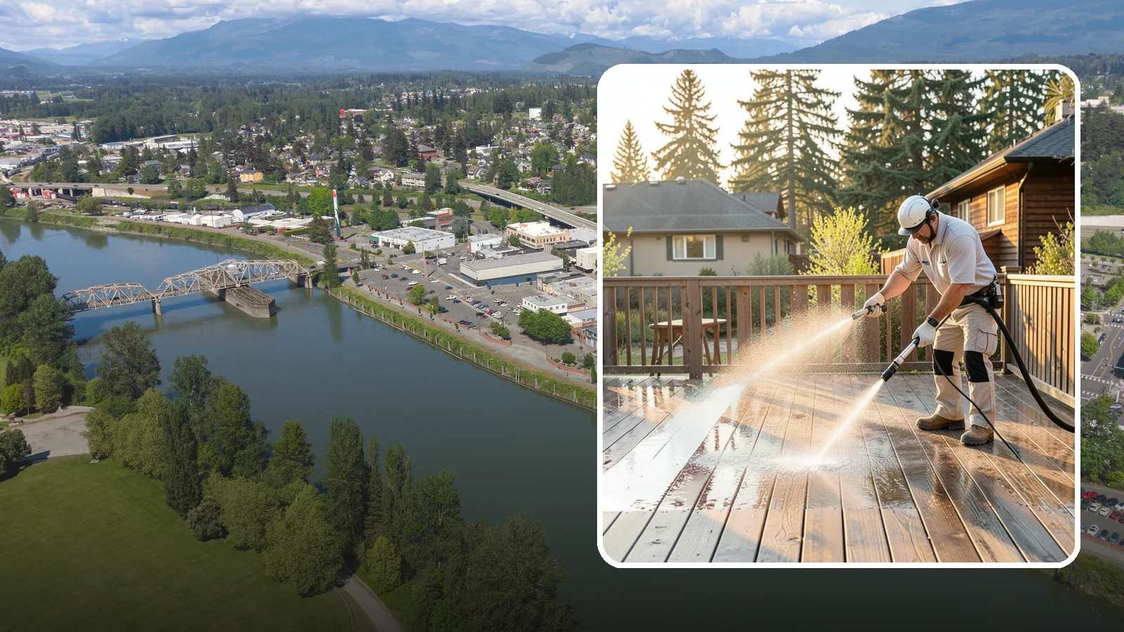 Pressure-Treated Deck Cleaning in Mount Vernon, Skagit County, WA - Clean pressure-treated decks to strip greying and growth while keeping the softwood intact.