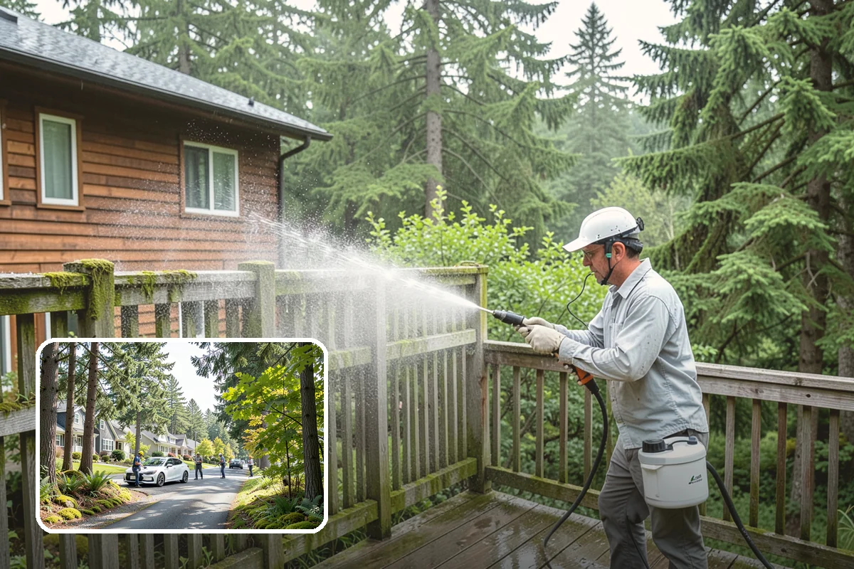 Pressure-Treated Deck Cleaning in Normandy Park, King County, WA - Strips greying and algae from treated boards
