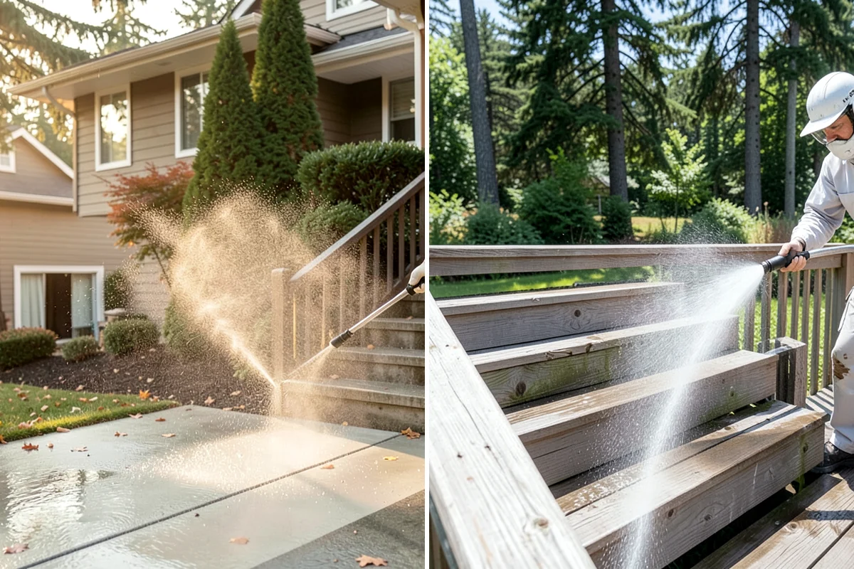 Pressure-Treated Deck Cleaning in Pacific, King County, WA - Clear the deck and protect plantings