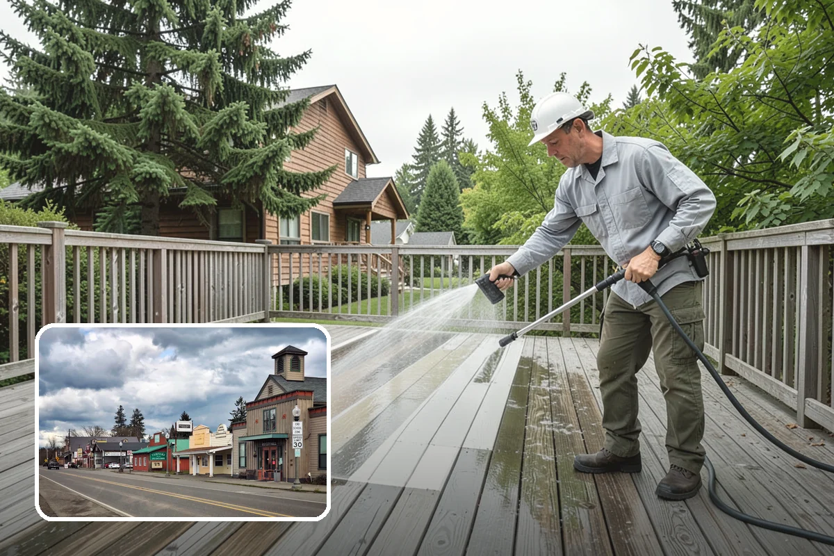 Pressure-Treated Deck Cleaning in Roy, Pierce County, WA - Strips greying and algae from treated boards