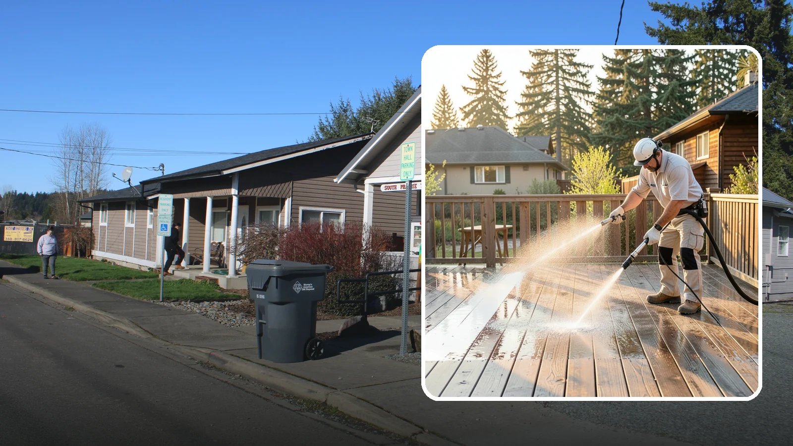 Pressure-Treated Deck Cleaning in South Prairie, Pierce County, WA - Clean pressure-treated decks to strip greying and growth while keeping the softwood intact.