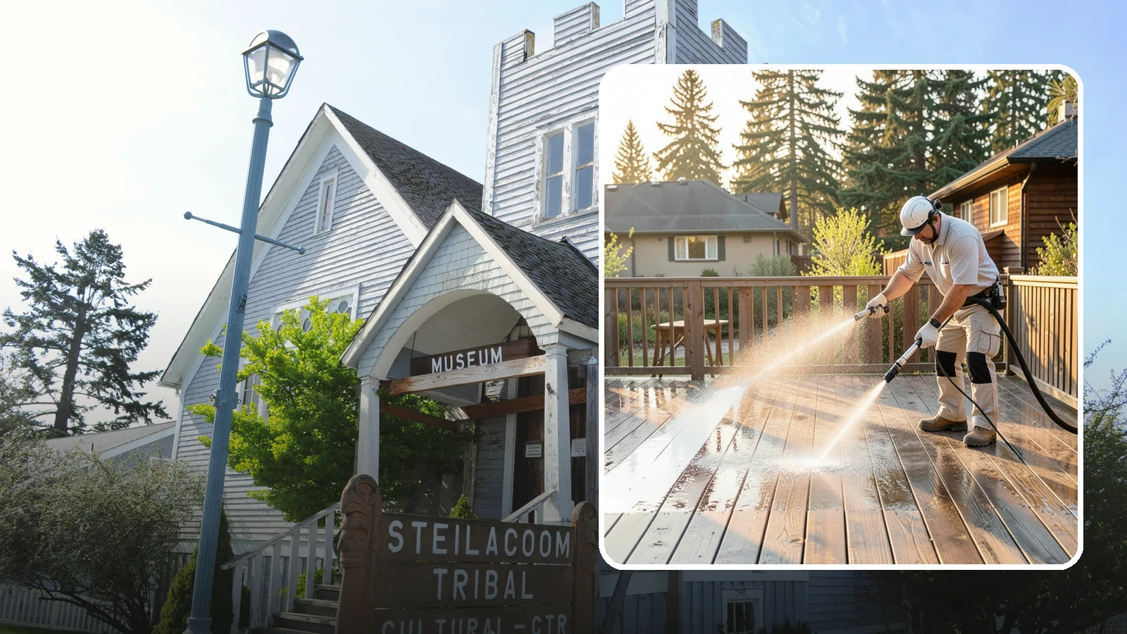 Pressure-Treated Deck Cleaning in Steilacoom, Pierce County, WA - Clean pressure-treated decks to strip greying and growth while keeping the softwood intact.