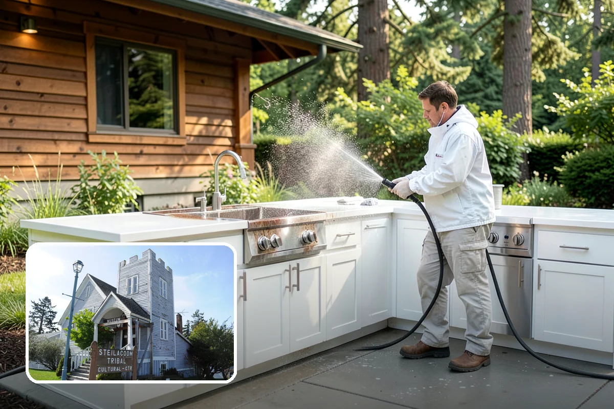 Pressure-Treated Deck Cleaning in Steilacoom, Pierce County, WA - Strips greying and algae from treated boards