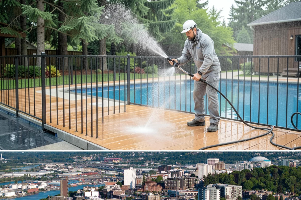Pressure-Treated Deck Cleaning in Tacoma, Pierce County, WA - Clean pressure-treated decks in summer so boards dry fully before restaining.