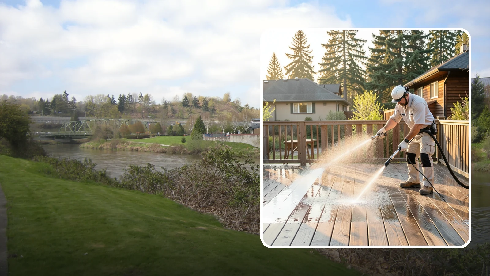 Pressure-Treated Deck Cleaning in Tukwila, King County, WA - Clean pressure-treated decks to strip greying and growth while keeping the softwood intact.