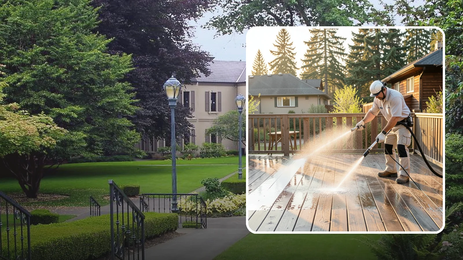 Pressure-Treated Deck Cleaning in Woodinville, King County, WA - Clean pressure-treated decks to strip greying and growth while keeping the softwood intact.