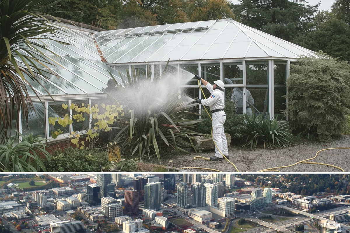 Privacy Screen Cleaning in Bellevue, King County, WA - Spring clears the winter's mildew from these shaded panels so they look fresh through the outdoor season.