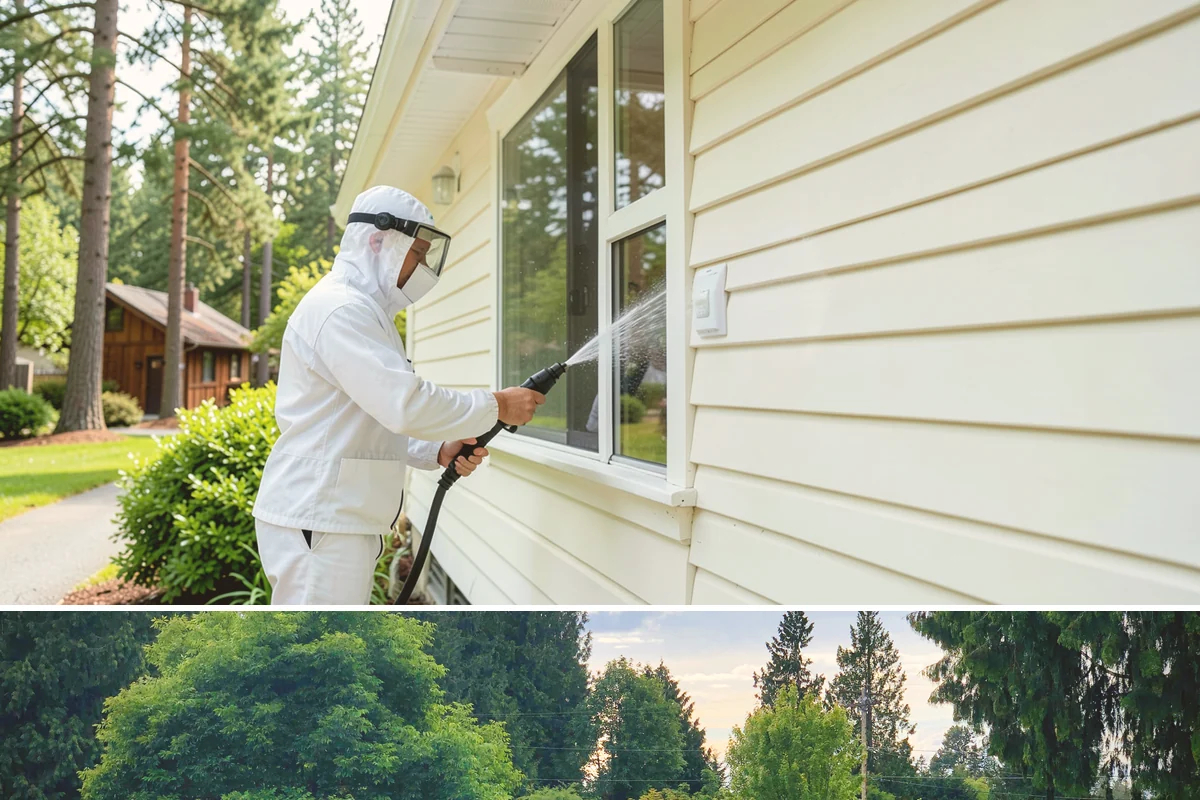 Privacy Screen Cleaning in Bonney Lake, Pierce County, WA - Spring clears the winter's mildew from these shaded panels so they look fresh through the outdoor season.