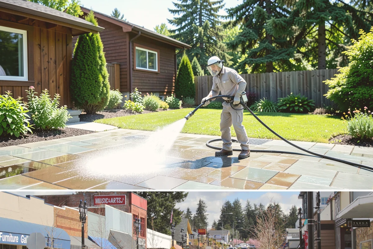 Privacy Screen Cleaning in Bothell, King County, WA - Spring clears the winter's mildew from these shaded panels so they look fresh through the outdoor season.