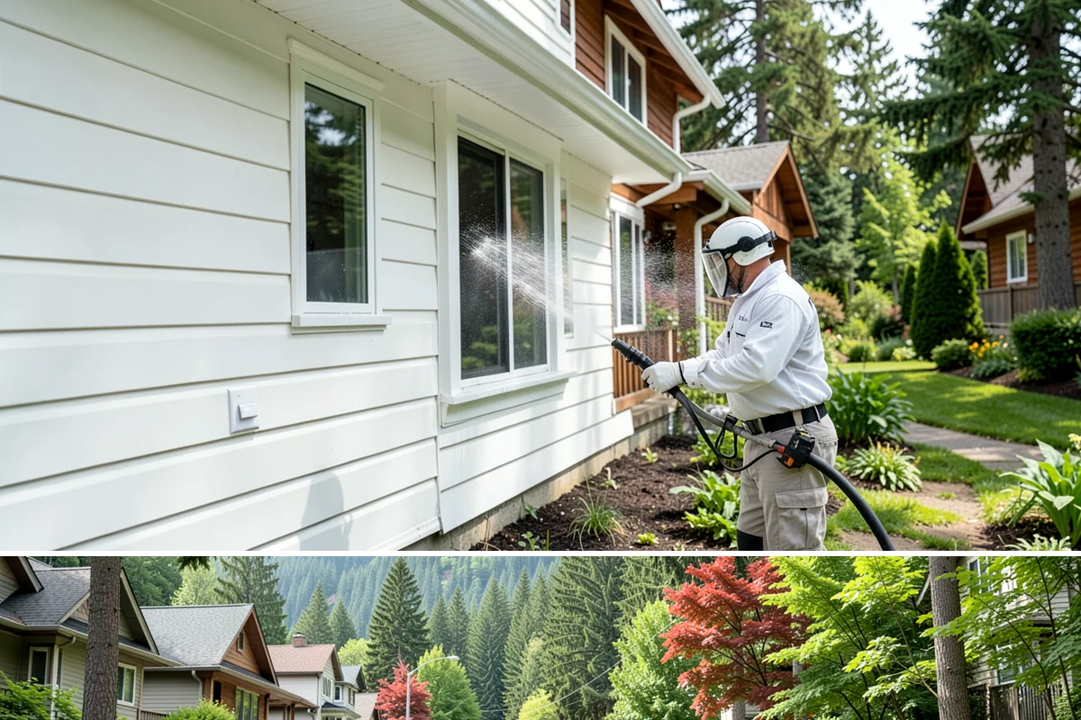 Privacy Screen Cleaning in Darrington, Snohomish County, WA - Spring clears the winter's mildew from these shaded panels so they look fresh through the outdoor season.