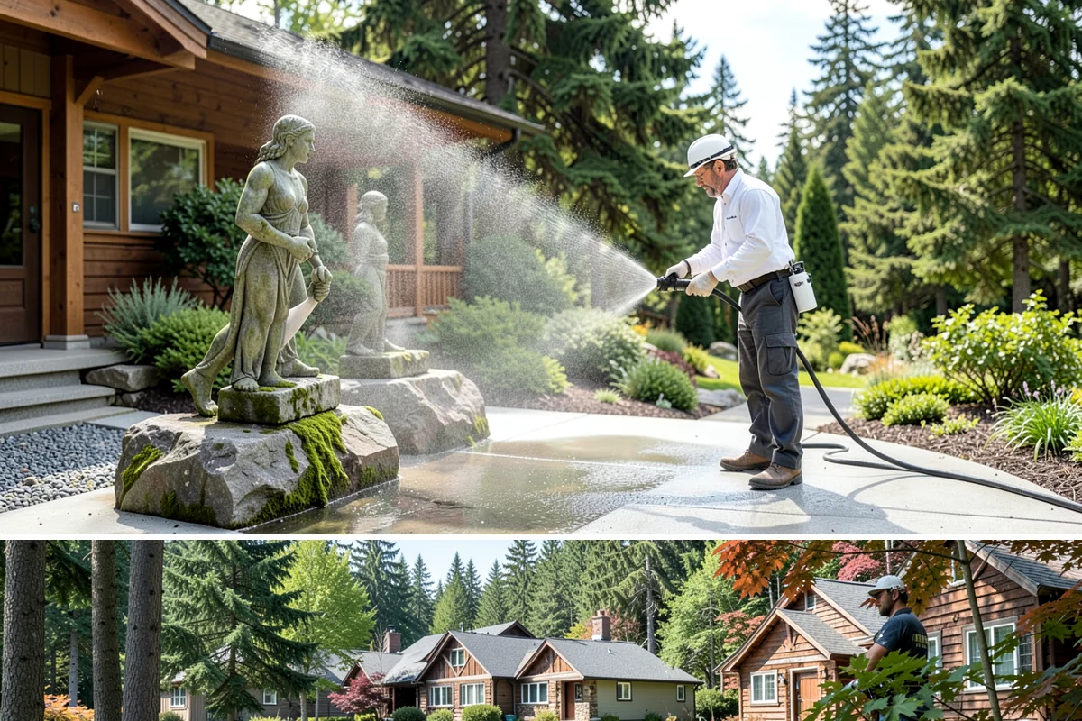 Privacy Screen Cleaning in Edgewood, Pierce County, WA - Spring clears the winter's mildew from these shaded panels so they look fresh through the outdoor season.