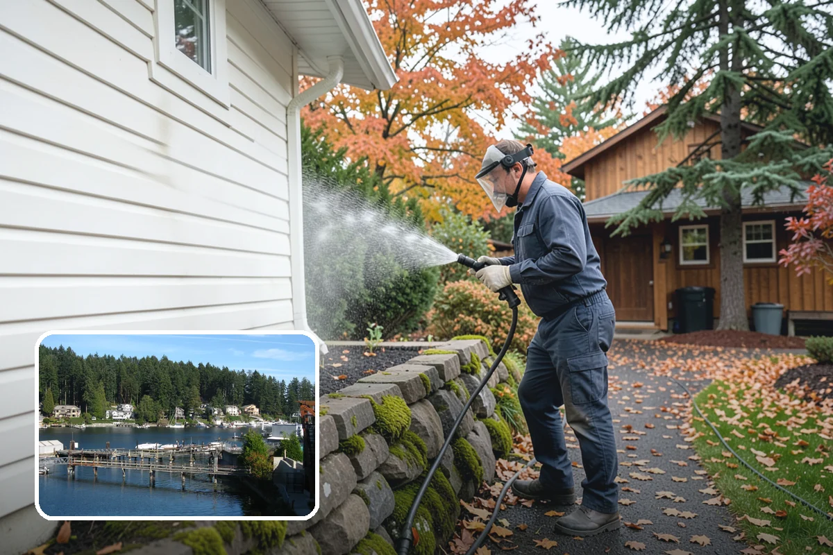 Privacy Screen Cleaning in Gig Harbor, Pierce County, WA - Clears moss and mildew from shaded screen panels