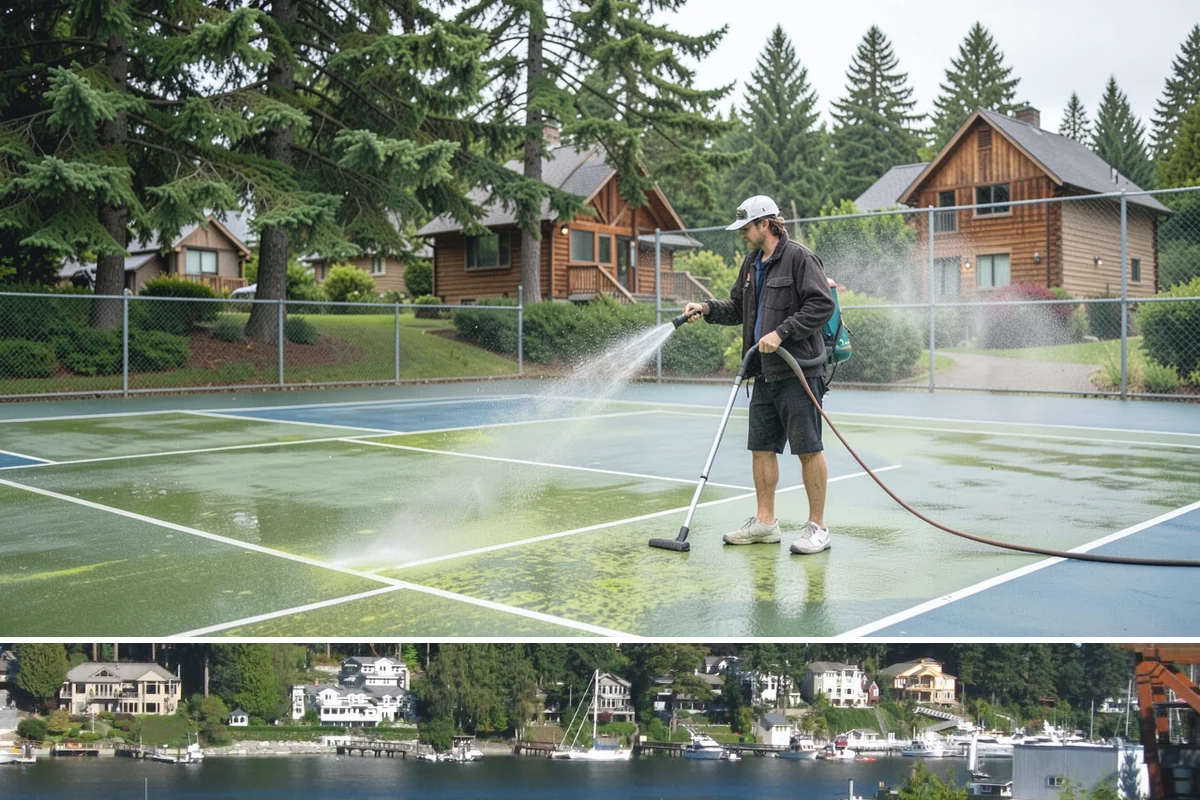 Privacy Screen Cleaning in Gig Harbor, Pierce County, WA - Spring clears the winter's mildew from these shaded panels so they look fresh through the outdoor season.