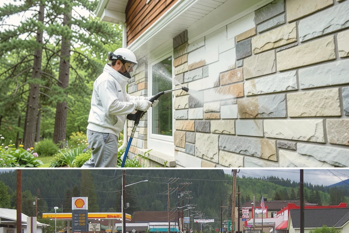 Privacy Screen Cleaning in Granite Falls, Snohomish County, WA - Spring clears the winter's mildew from these shaded panels so they look fresh through the outdoor season.