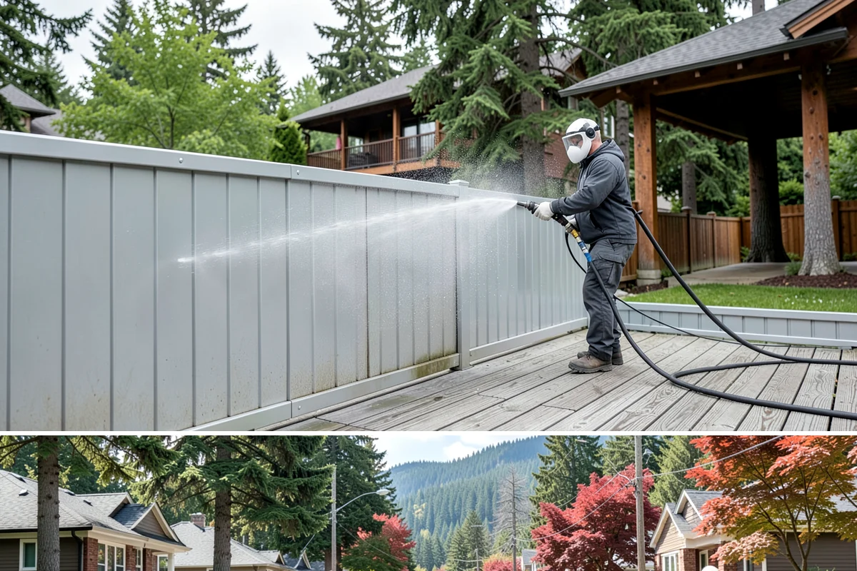 Privacy Screen Cleaning in Hunts Point, King County, WA - Spring clears the winter's mildew from these shaded panels so they look fresh through the outdoor season.