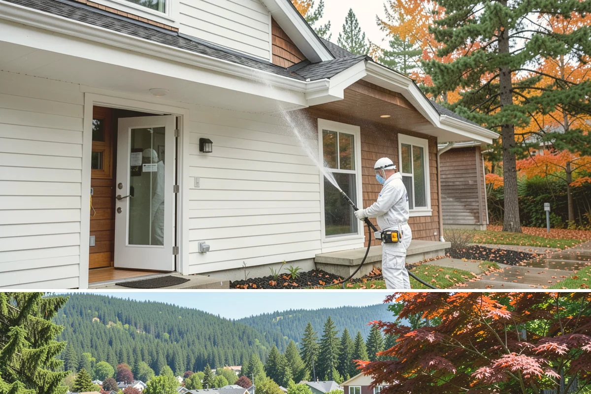 Privacy Screen Cleaning in Index, Snohomish County, WA - Spring clears the winter's mildew from these shaded panels so they look fresh through the outdoor season.