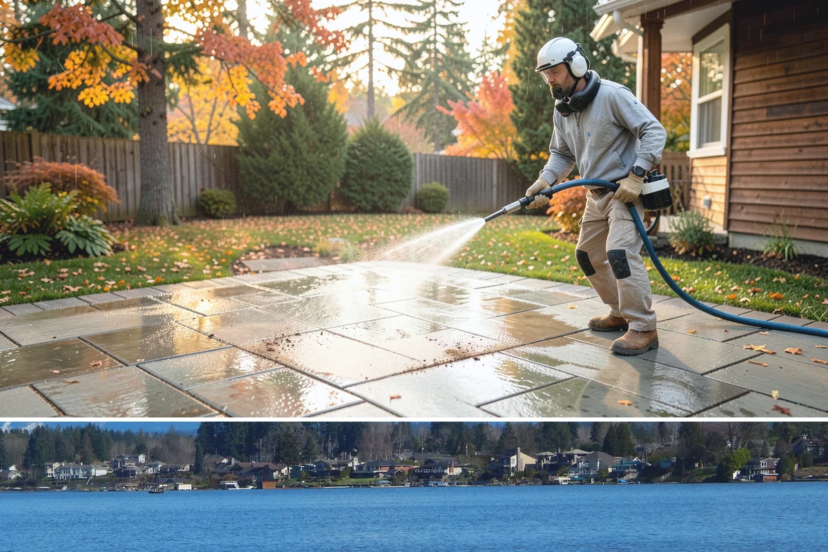 Privacy Screen Cleaning in Lake Stevens, Snohomish County, WA - Spring clears the winter's mildew from these shaded panels so they look fresh through the outdoor season.