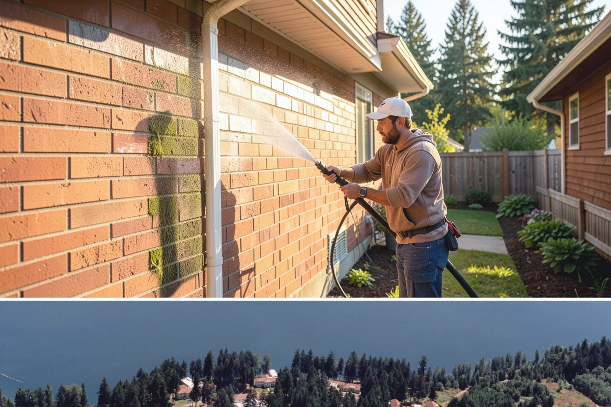 Privacy Screen Cleaning in Lakewood, Pierce County, WA - Spring clears the winter's mildew from these shaded panels so they look fresh through the outdoor season.