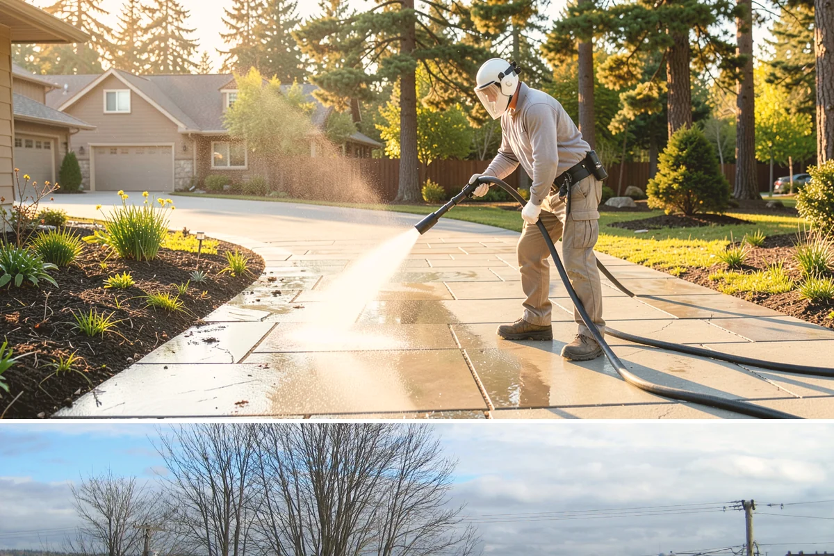 Privacy Screen Cleaning in Langley, Island County, WA - Spring clears the winter's mildew from these shaded panels so they look fresh through the outdoor season.