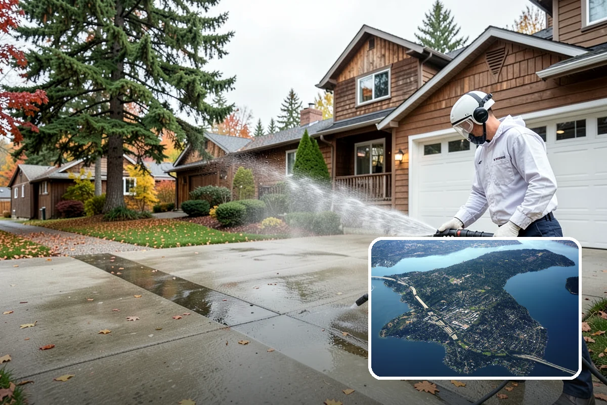 Privacy Screen Cleaning in Mercer Island, King County, WA - Clears moss and mildew from shaded screen panels