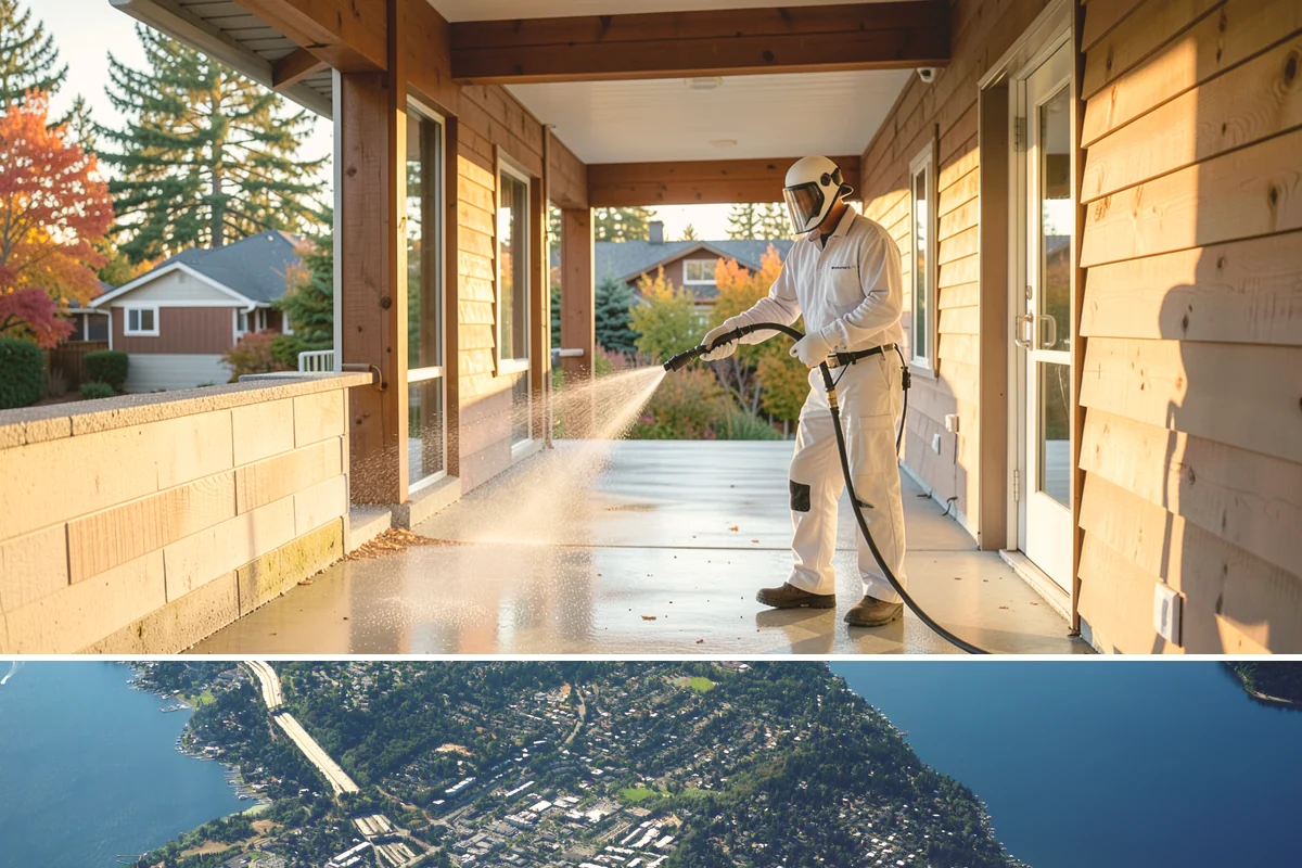 Privacy Screen Cleaning in Mercer Island, King County, WA - Spring clears the winter's mildew from these shaded panels so they look fresh through the outdoor season.