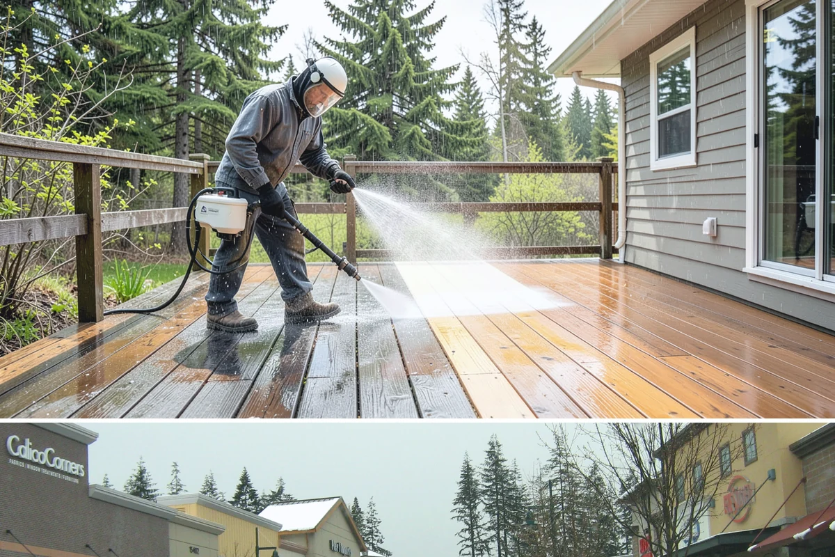 Privacy Screen Cleaning in Mill Creek, Snohomish County, WA - Spring clears the winter's mildew from these shaded panels so they look fresh through the outdoor season.