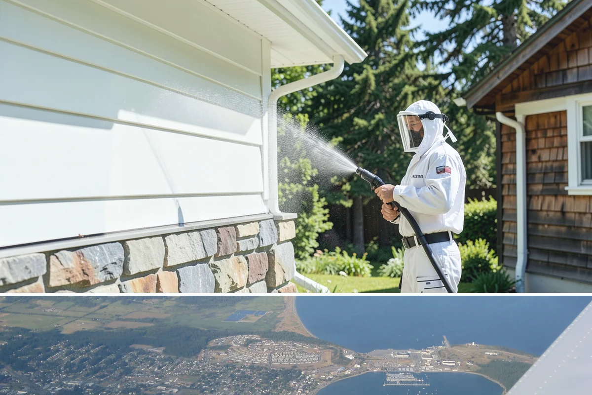 Privacy Screen Cleaning in Oak Harbor, Island County, WA - Spring clears the winter's mildew from these shaded panels so they look fresh through the outdoor season.