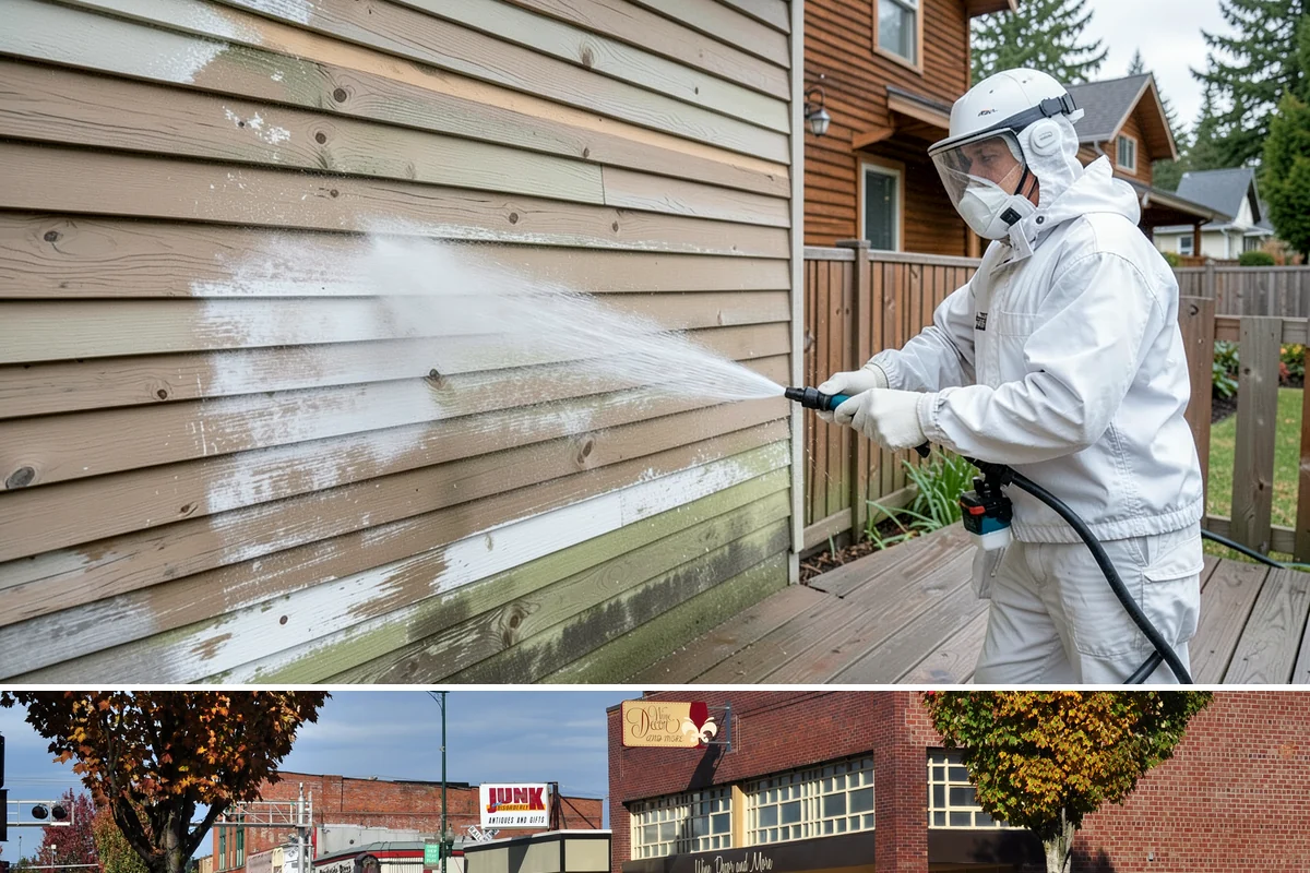 Privacy Screen Cleaning in Puyallup, Pierce County, WA - Spring clears the winter's mildew from these shaded panels so they look fresh through the outdoor season.