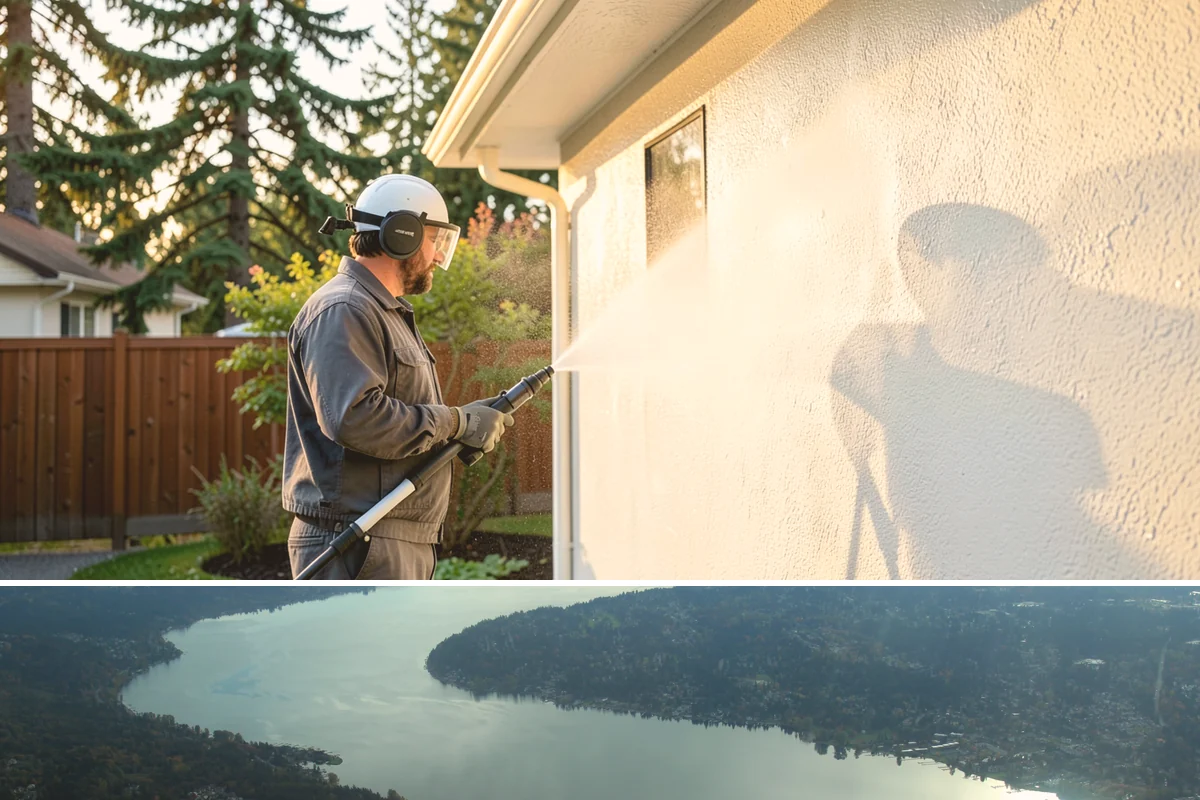 Privacy Screen Cleaning in Sammamish, King County, WA - Spring clears the winter's mildew from these shaded panels so they look fresh through the outdoor season.
