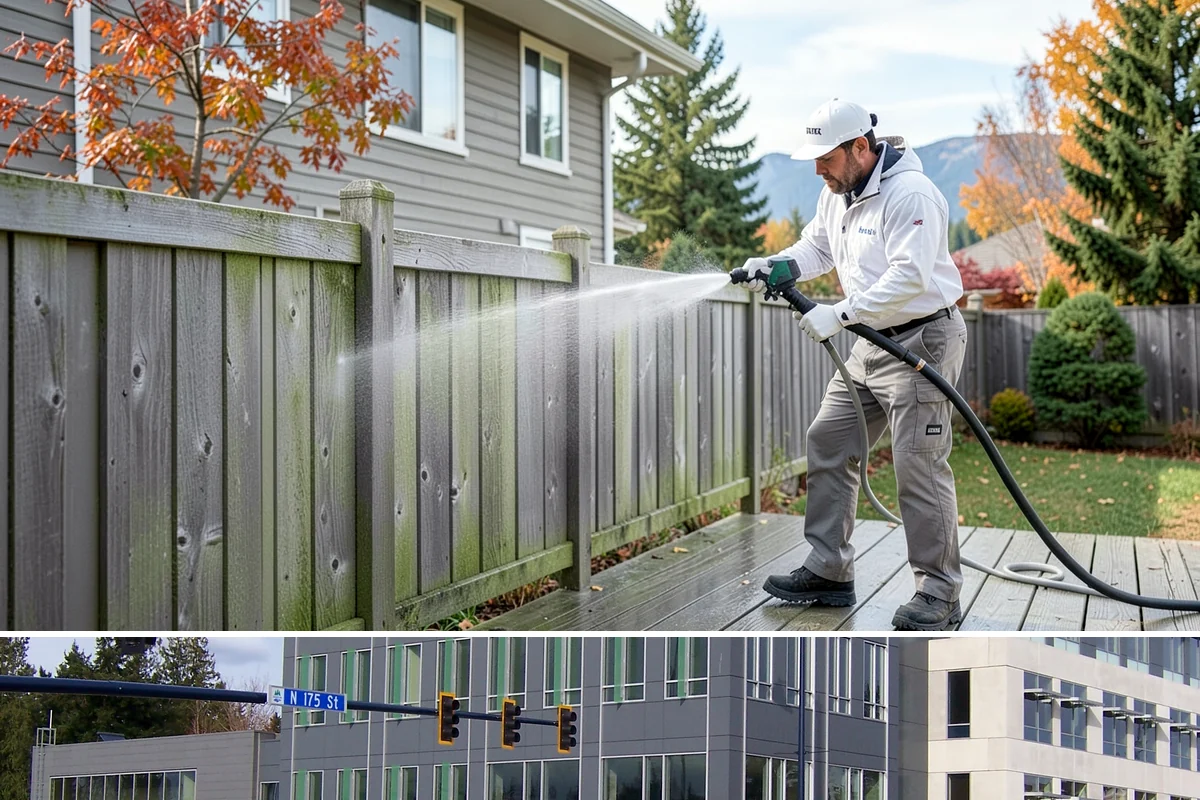 Privacy Screen Cleaning in Shoreline, King County, WA - Spring clears the winter's mildew from these shaded panels so they look fresh through the outdoor season.
