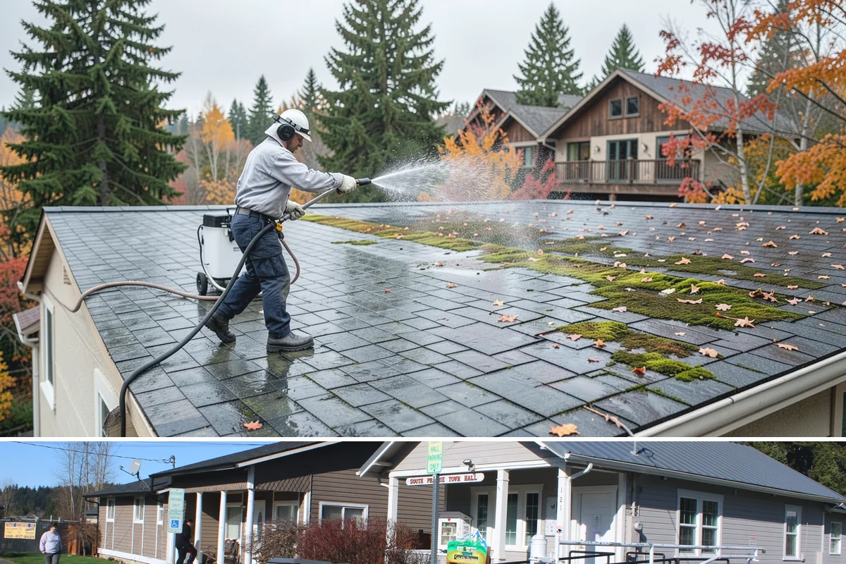 Privacy Screen Cleaning in South Prairie, Pierce County, WA - Spring clears the winter's mildew from these shaded panels so they look fresh through the outdoor season.
