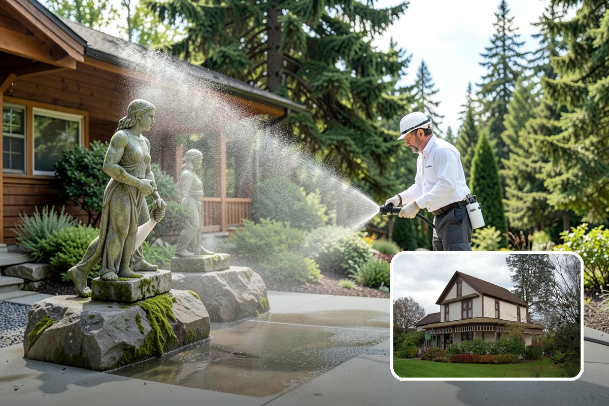 Privacy Screen Cleaning in Sumner, Pierce County, WA - Clears moss and mildew from shaded screen panels