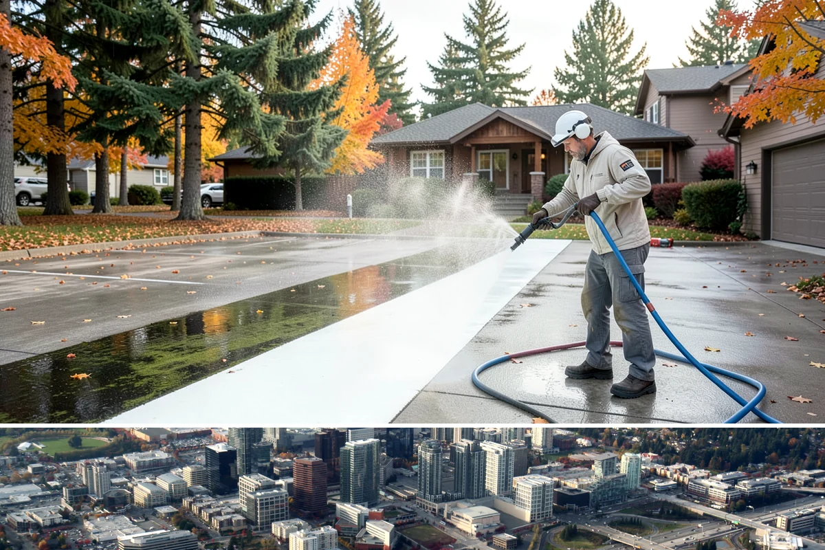 Restaurant Exterior Cleaning in Bellevue, King County, WA - Patio-heavy cleaning is best done in early spring before outdoor dining season, with grease areas maintained monthly year-round.