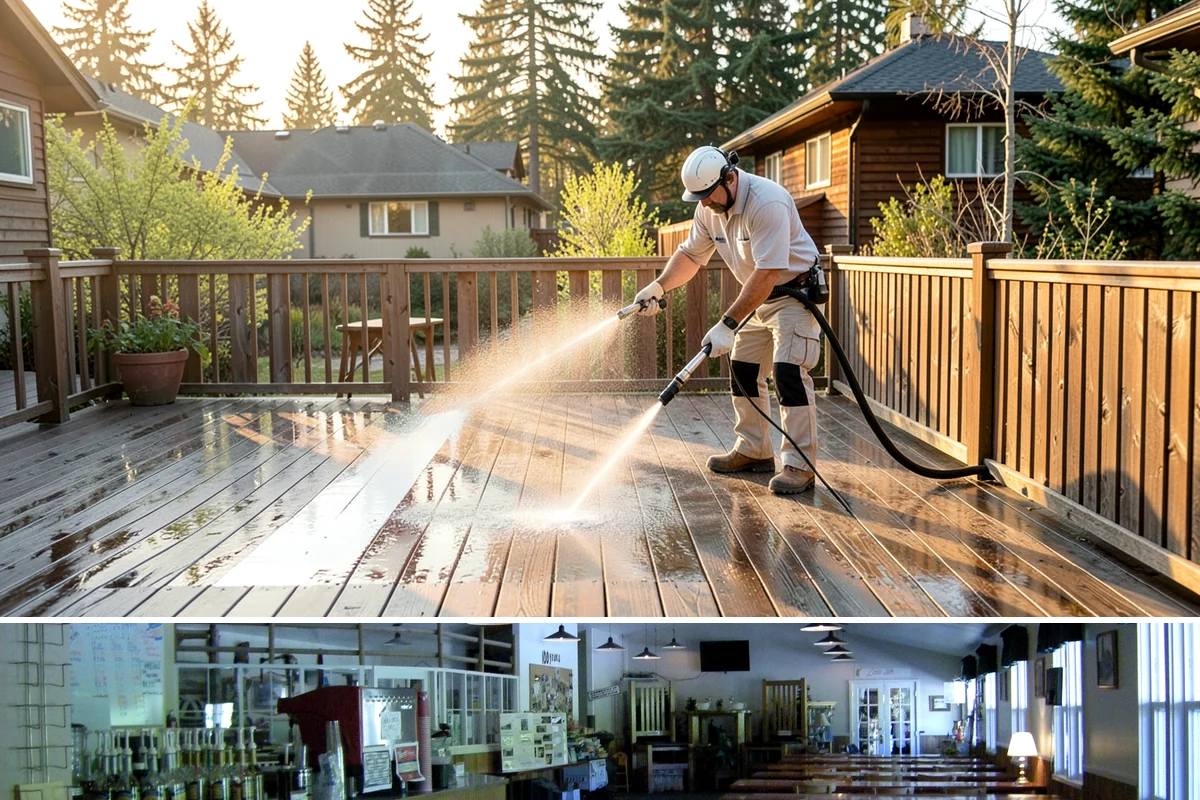 Restaurant Exterior Cleaning in Black Diamond, King County, WA - Patio-heavy cleaning is best done in early spring before outdoor dining season, with grease areas maintained monthly year-round.