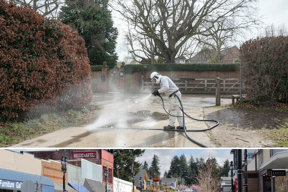 Restaurant Exterior Cleaning in Bothell, King County, WA - Patio-heavy cleaning is best done in early spring before outdoor dining season, with grease areas maintained monthly year-round.