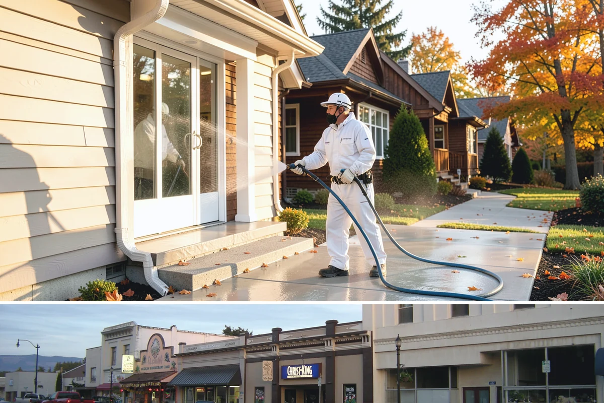 Restaurant Exterior Cleaning in Burlington, Skagit County, WA - Patio-heavy cleaning is best done in early spring before outdoor dining season, with grease areas maintained monthly year-round.