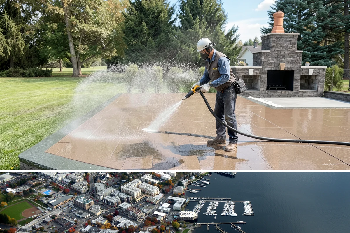 Restaurant Exterior Cleaning in Kirkland, King County, WA - Patio-heavy cleaning is best done in early spring before outdoor dining season, with grease areas maintained monthly year-round.