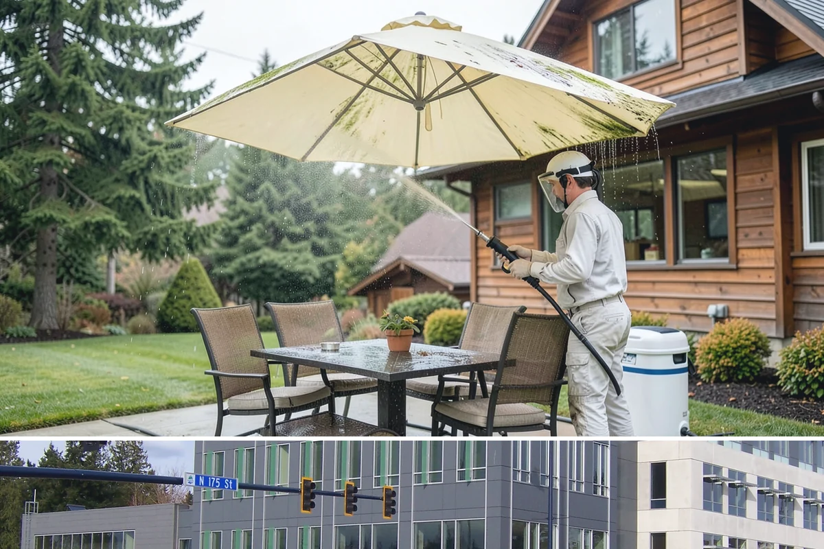 Restaurant Exterior Cleaning in Shoreline, King County, WA - Patio-heavy cleaning is best done in early spring before outdoor dining season, with grease areas maintained monthly year-round.