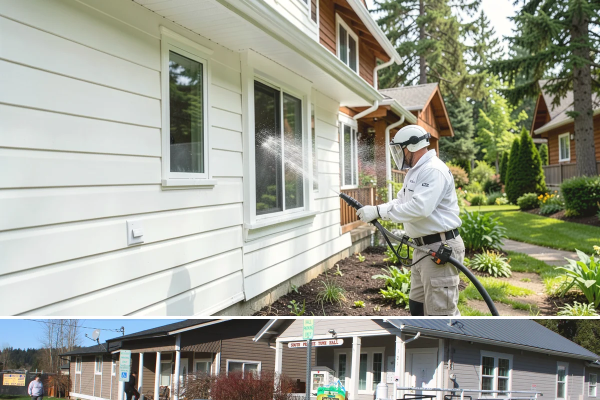 Restaurant Exterior Cleaning in South Prairie, Pierce County, WA - Patio-heavy cleaning is best done in early spring before outdoor dining season, with grease areas maintained monthly year-round.