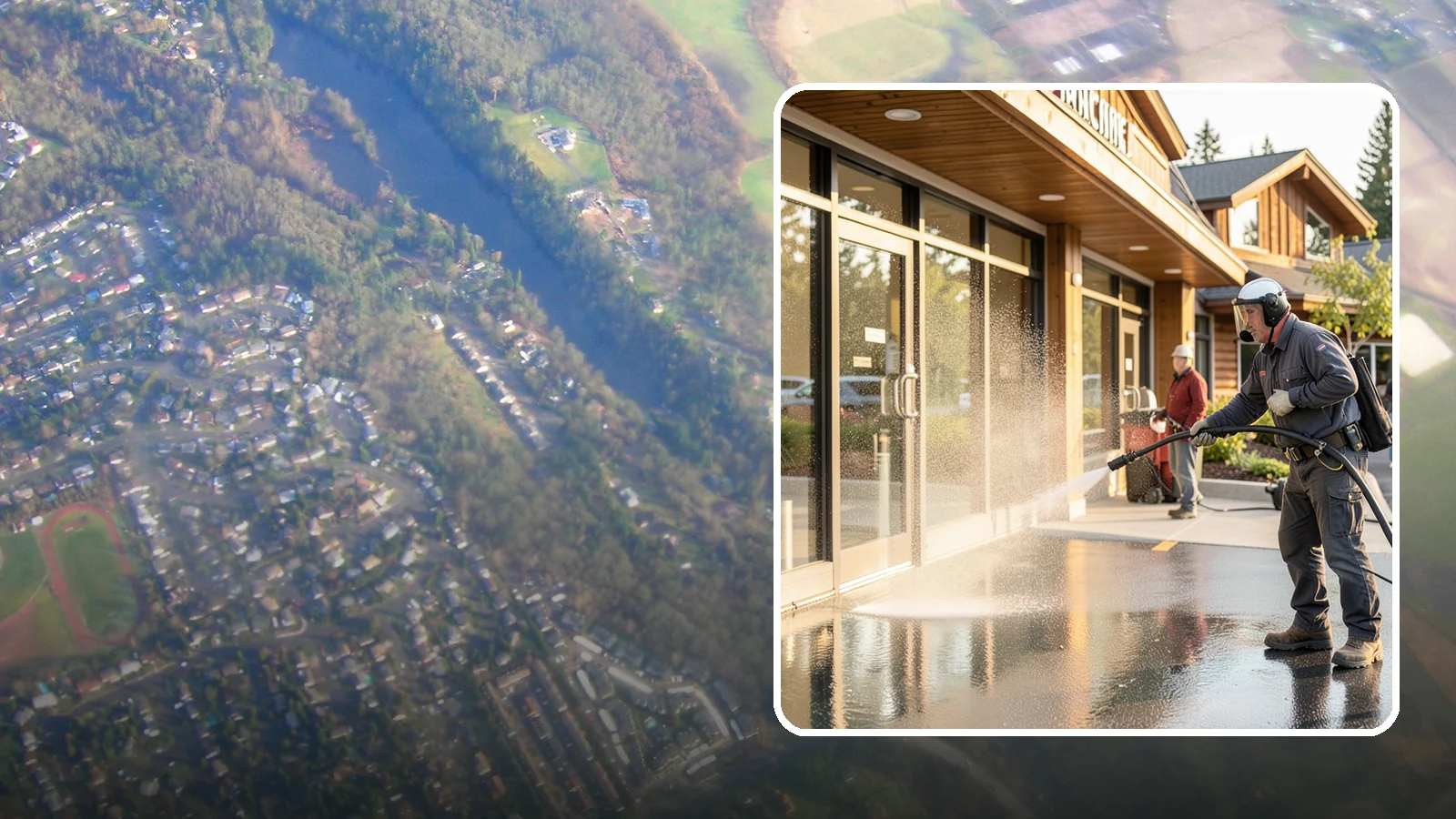 Retail Center Cleaning in Algona, King County, WA - Comprehensive exterior cleaning for shopping centers covering storefronts, common walkways, and parking areas that draw shoppers...