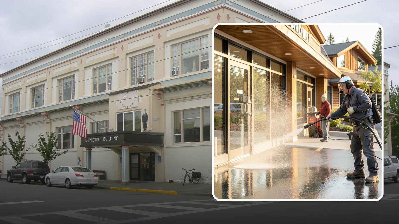 Retail Center Cleaning in Anacortes, Skagit County, WA - Comprehensive exterior cleaning for shopping centers covering storefronts, common walkways, and parking areas that draw shoppers...