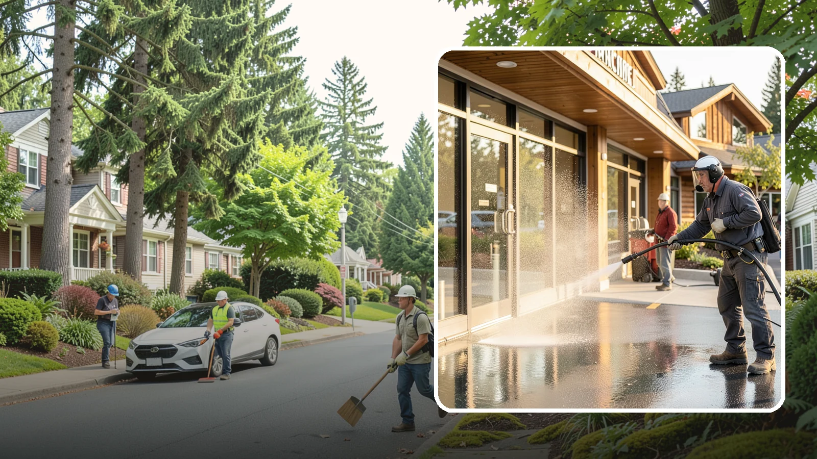 Retail Center Cleaning in Beaux Arts Village, King County, WA - Comprehensive exterior cleaning for shopping centers covering storefronts, common walkways, and parking areas that draw shoppers...