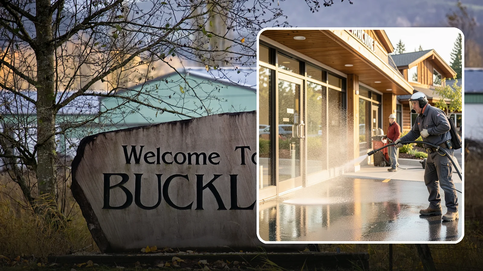 Retail Center Cleaning in Buckley, Pierce County, WA - Comprehensive exterior cleaning for shopping centers covering storefronts, common walkways, and parking areas that draw shoppers...