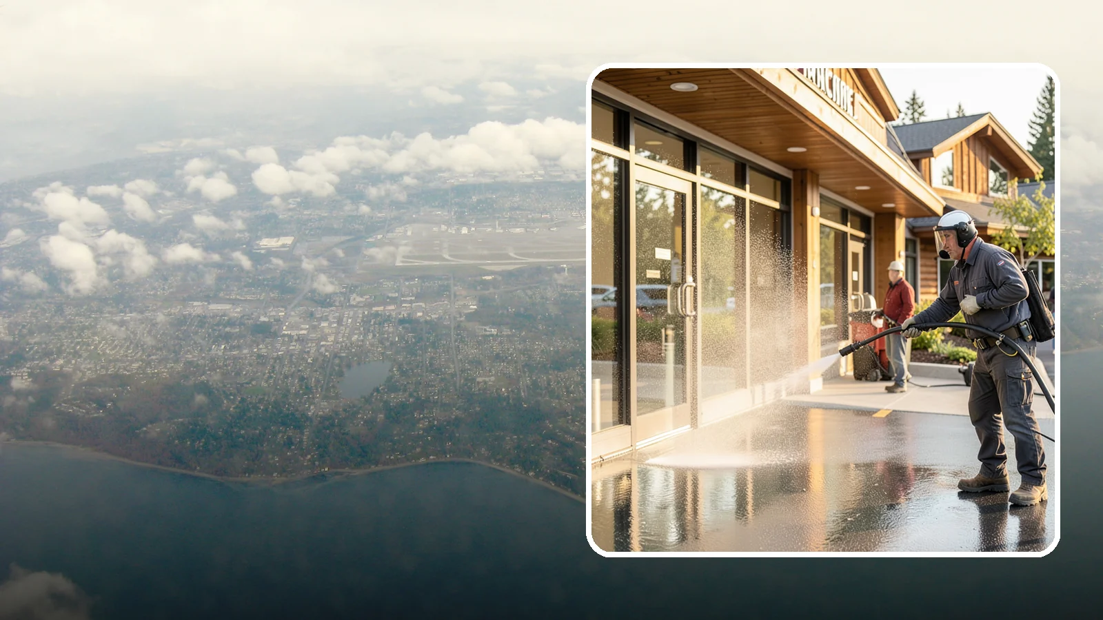 Retail Center Cleaning in Burien, King County, WA - Comprehensive exterior cleaning for shopping centers covering storefronts, common walkways, and parking areas that draw shoppers...